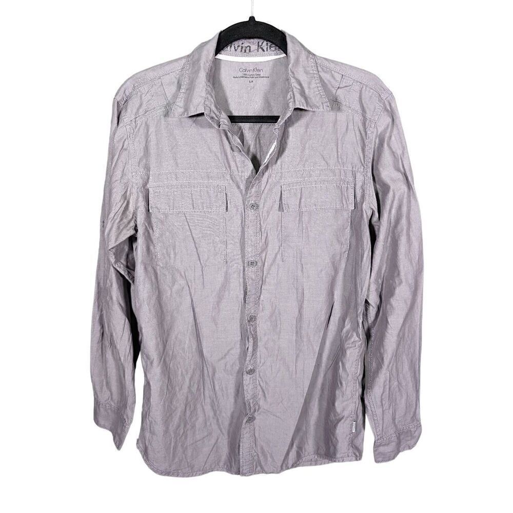 Calvin Klein Long Sleeve Button Up Gray Casual Shirt Women Size S